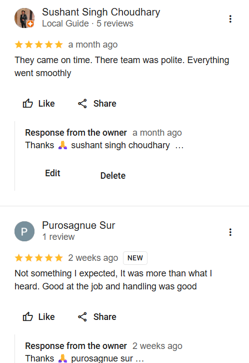 Noida Packing Moving- Home Shifting testimonial